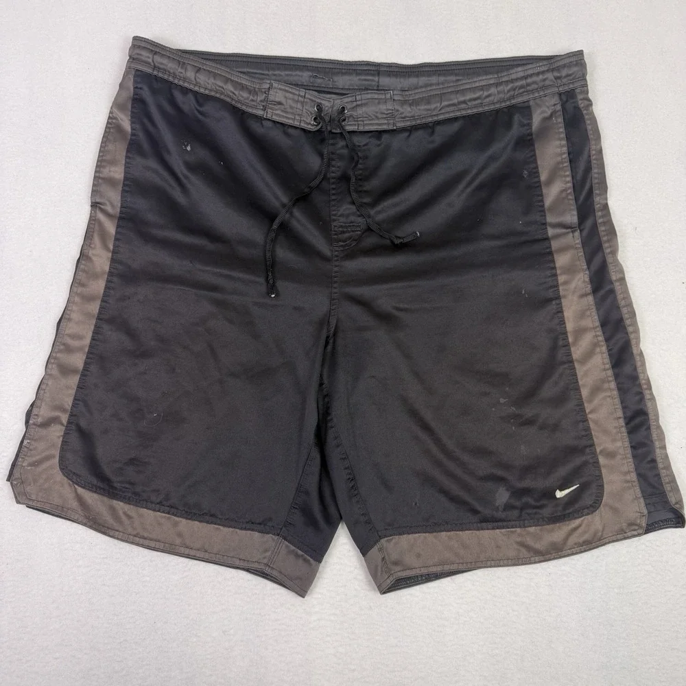 Vintage Nike Board Shorts Mens XXL Black Brown Swim‎ Trunks Y2K Swoosh